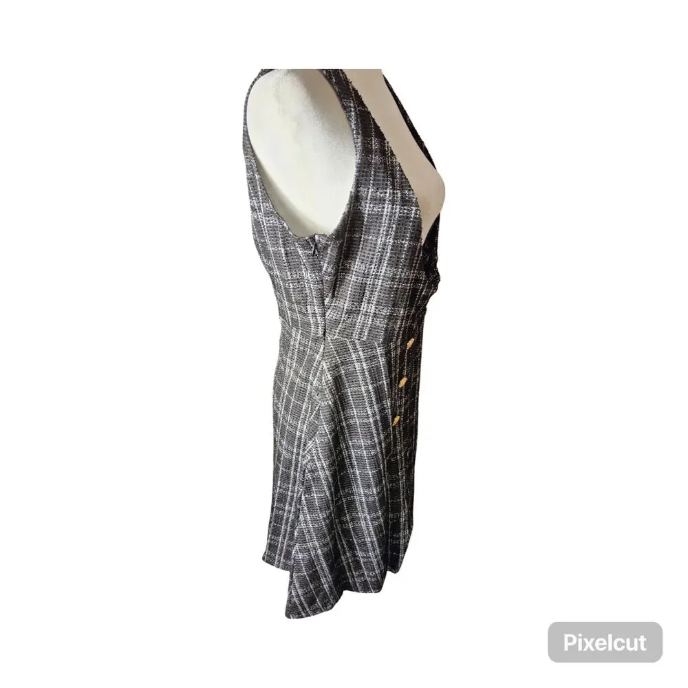 Size Medium Allegra K Women's U Neck Plaid Tweed Mini length Pinafore Dress - Picture 8 of 12